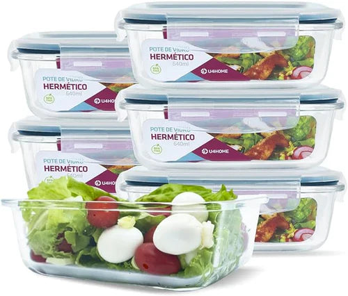 Kit 20 Potes Herméticos de Vidro + 10 Copos de Vidro Aruba de Brinde