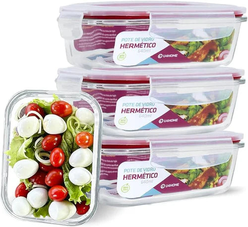 Kit 20 Potes Herméticos de Vidro + 10 Copos de Vidro Aruba de Brinde