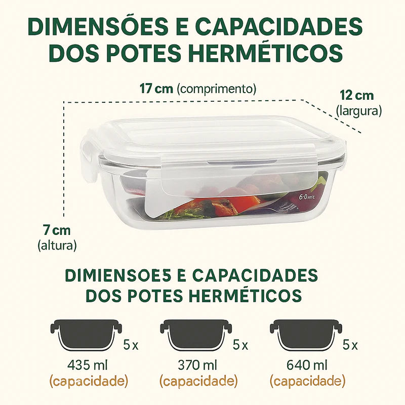 Kit 20 Potes Herméticos de Vidro + 10 Copos de Vidro Aruba de Brinde