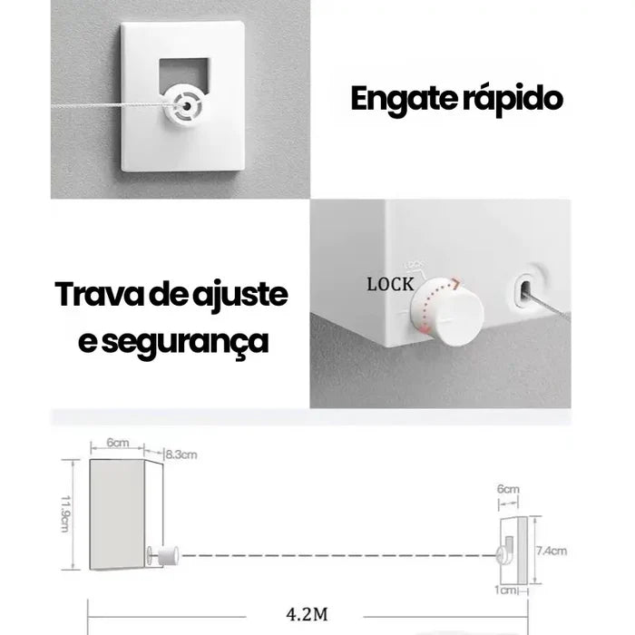 (COMPRE 1 LEVE 3) DryLine Compact - Varal Retrátil Compacto e Moderno para Qualquer Espaço, em Aço Inoxidável