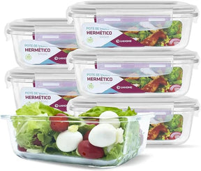 Kit 20 Potes Herméticos de Vidro + 10 Copos de Vidro Aruba de Brinde