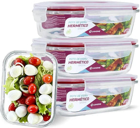Kit 20 Potes Herméticos de Vidro + 10 Copos de Vidro Aruba de Brinde