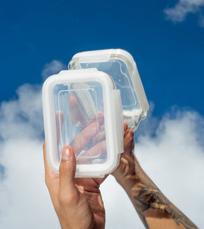 Pote Hermético de Vidro 330ml com Tampa Transparente Retangular