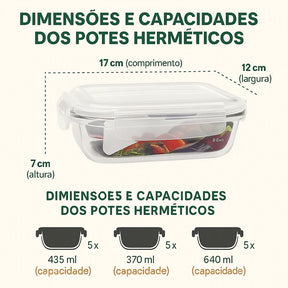 Kit 20 Potes Herméticos de Vidro + 10 Copos de Vidro Aruba de Brinde