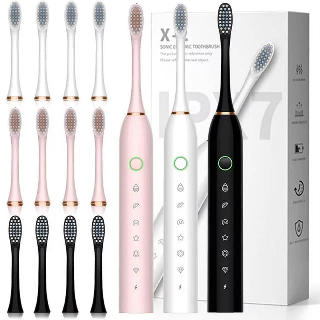 Kit 3 Escova de Dentes Elétrica, Impermeável, Recarregável+ Brinde Irrigador Limpador Bucal