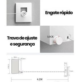 (COMPRE 1 LEVE 3) DryLine Compact - Varal Retrátil Compacto e Moderno para Qualquer Espaço, em Aço Inoxidável